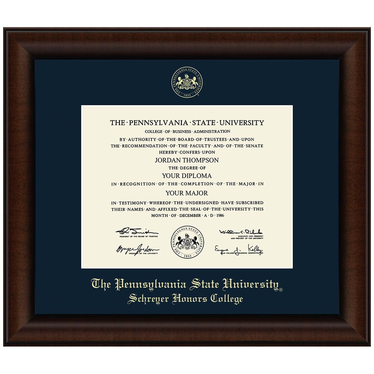 #105 Schreyer Honors Colleges diploma frame Lenox (Walnut)